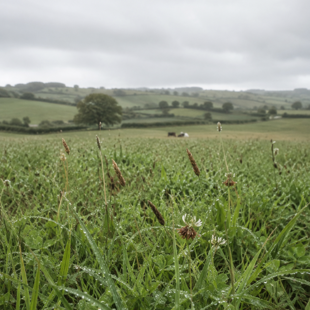 Green pasture and hedgerows in England's West Country, where the butter for this ghee is made